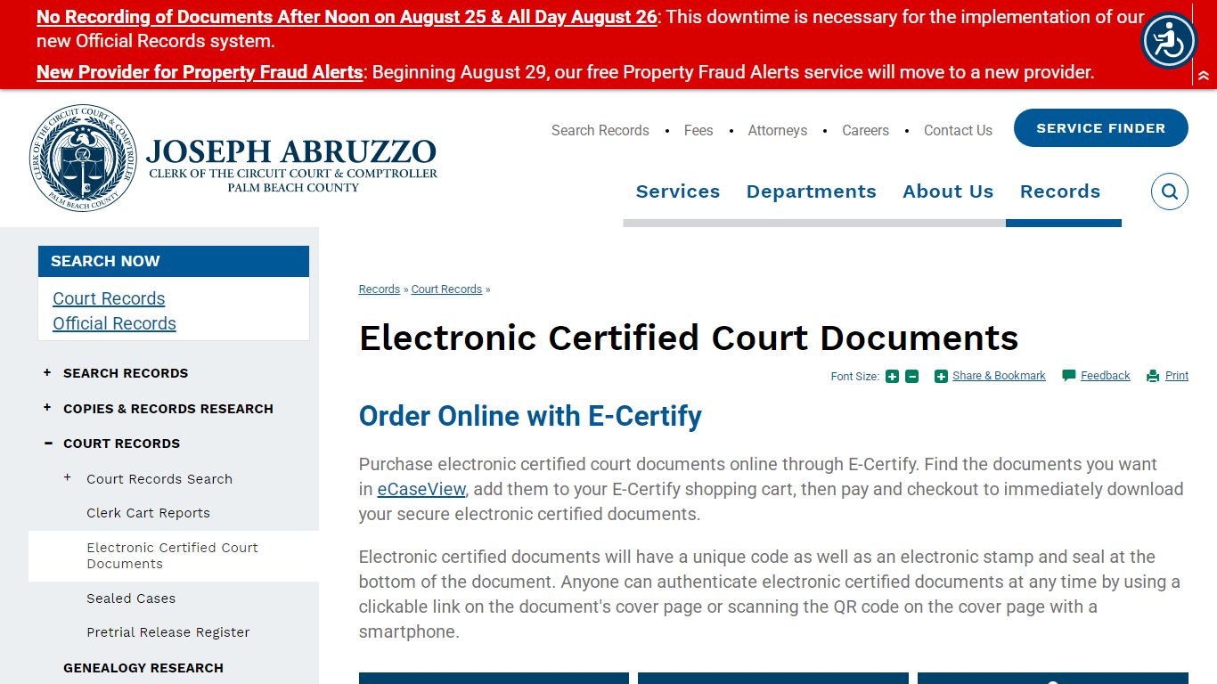 Electronic Certified Court Documents | Clerk of the Circuit Court ...